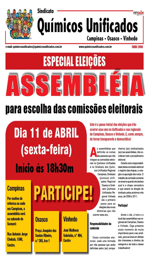  	Jornal formação comissão eleitoral eleições 2008 no Unificados - frente